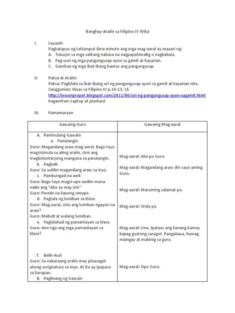 GRADE 4 FILIPINO LESSON PLAN .
